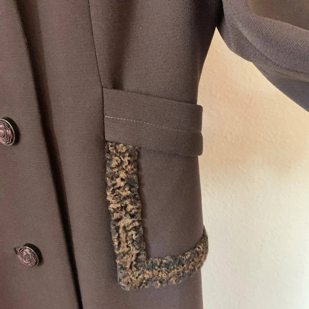 Vintage 1970s Stegari New York 100% Virgin Wool Coat Lambswool Trim Rose Small - Picture 6 of 16